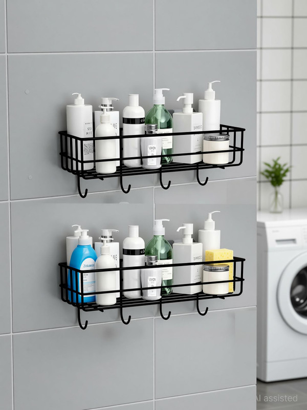 Zolento Zolento GI Self-Adhesive Wall Shelves for Bathroom Organizer/ Storage/ Rack Iron Wall Shelf(Number of Shelves - 1, Black)