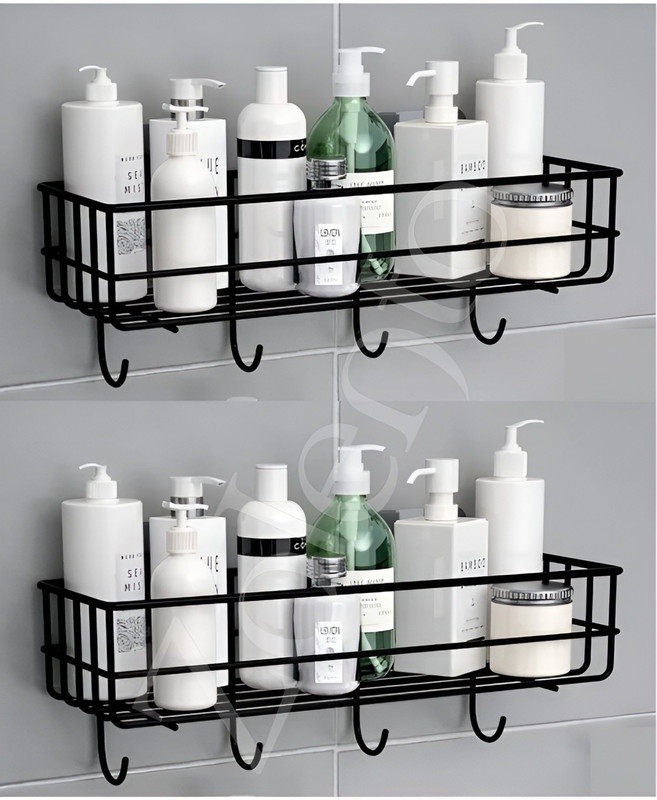 Zolento Zolento GI Self-Adhesive Wall Shelves for Bathroom Organizer/ Storage/ Rack Iron Wall Shelf(Number of Shelves - 1, Black)