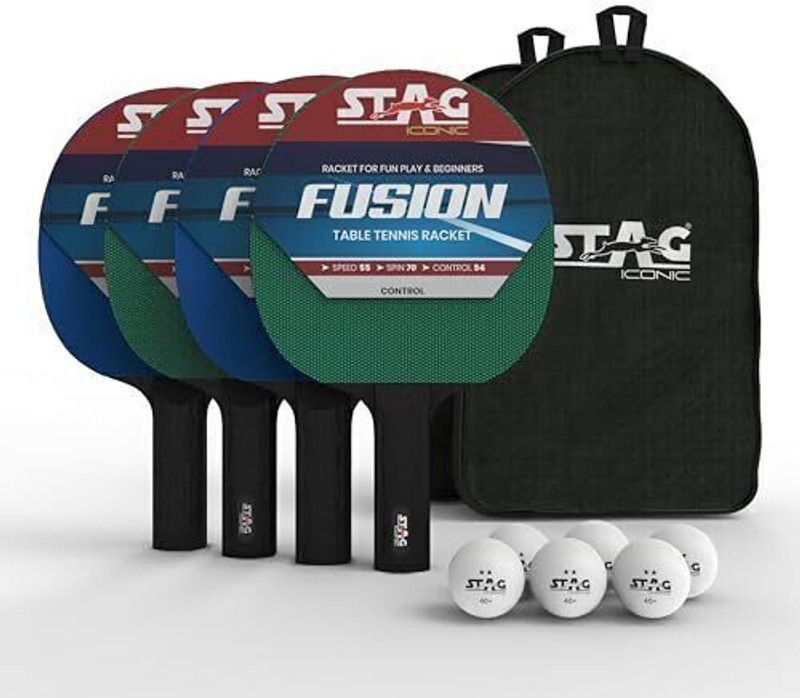 Stag iconic Neophyte Neon, Black TT Playset with White Ball (4 Racquets & 6 Balls) Black, Green Table Tennis Racquet(Pack of: 1, 155 g)