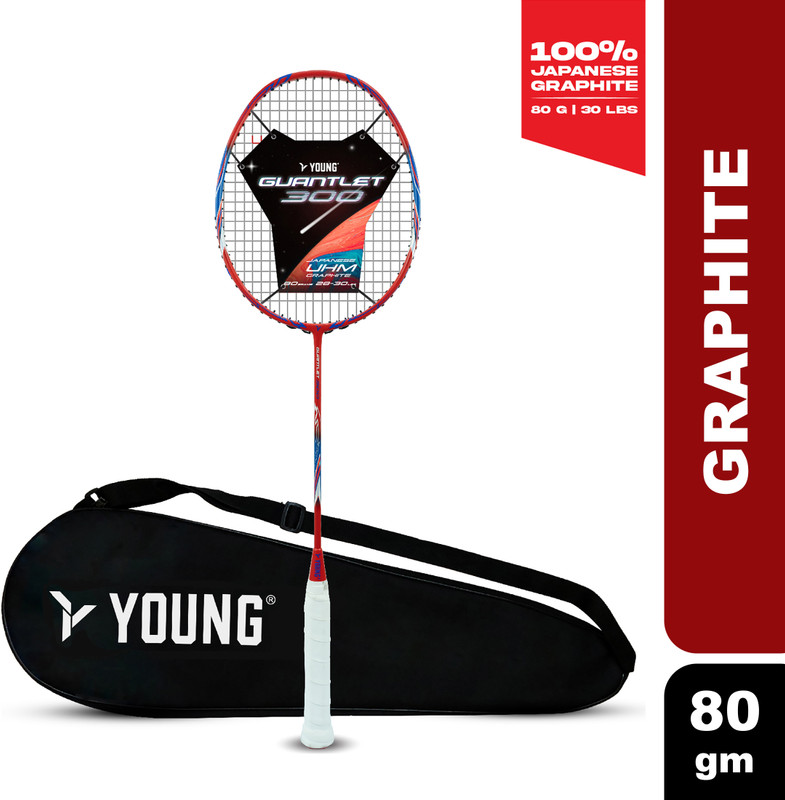 Young Guantlet (Full Graphite) Red Strung Badminton Racquet(Pack of: 1, 80 g)