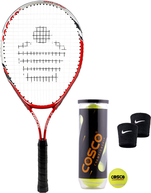 COSCO Drive-25 Tennis Racket "8 to 10 year" (Color & Design on Availability) With Ball Multicolor Strung Tennis Racquet(Pack of: 1, 270 g)