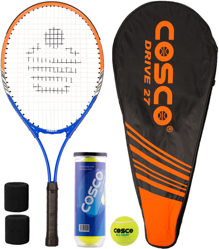 COSCO Combo of 3, 1 Drive-27 Tennis Racquet (27-Inch), 3 Tennis Balls, 1 Pair Band Orange Strung Tennis Racquet(Pack of: 1, 190 g)