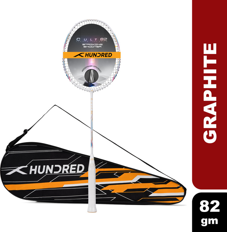 Hundred Cult 82 Aerodynamic Frame White Strung Badminton Racquet(Pack of: 1, 82 g)