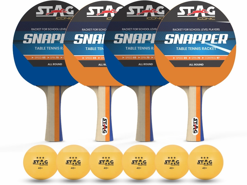 Stag iconic Snapper Series Table Tennis (T.T) PlaySet Orange, Blue Table Tennis Racquet(Pack of: 4, 390 g)