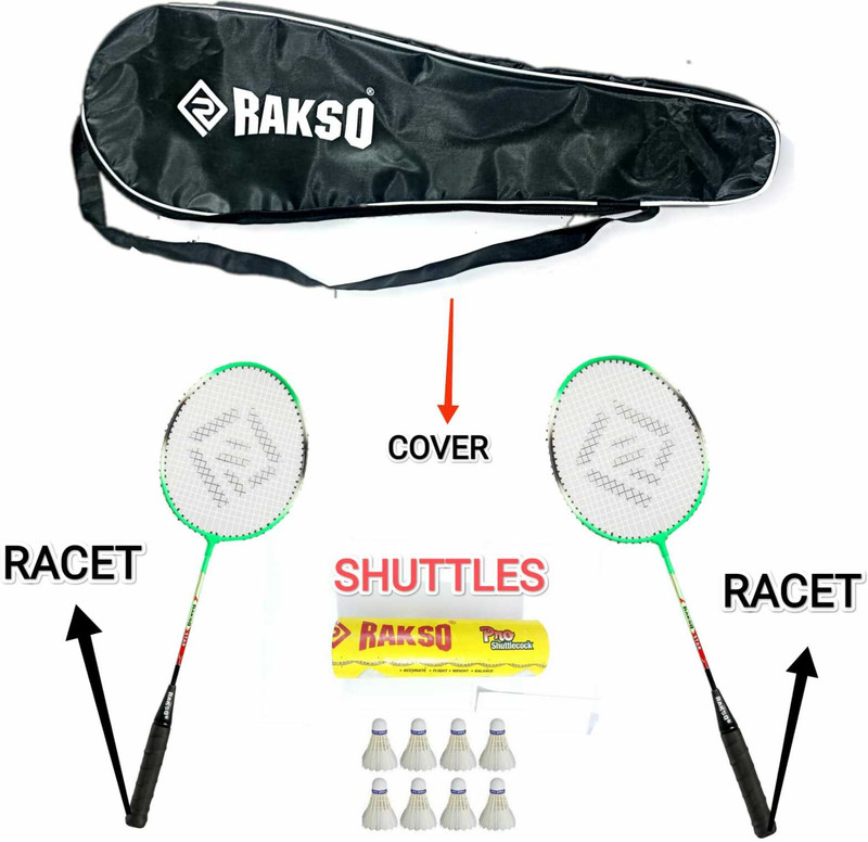 Rakso Green Wide 85 Badminton racquets SET OF 2 PCS WITH COVER 6 FEATHER SHUTTLE COMBO Green Strung Badminton Racquet(Pack of: 6, 120 g)