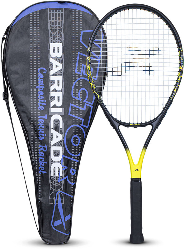 VECTOR X Barricade High Performance Graphite|Beginner Professional Adults Full Cover 27 " Black, Yellow Strung Tennis Racquet(Pack of: 1, 300 g)