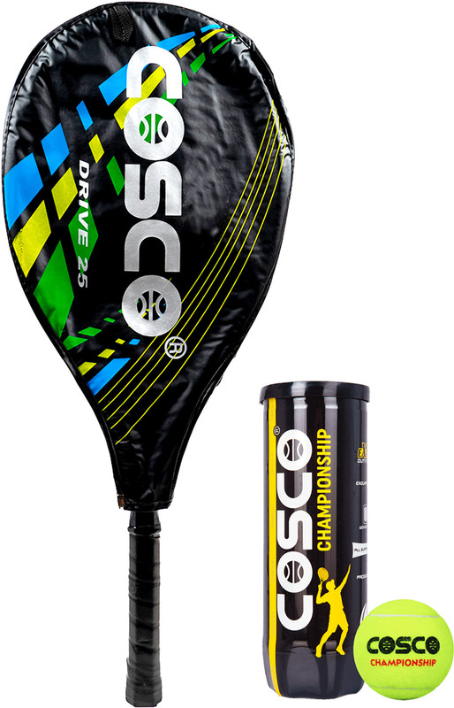 COSCO Drive-25 Tennis Racquet With Cover And Tennis Balls Combo Fused Aluminium Multicolor Strung Tennis Racquet(Pack of: 1, 270 g)