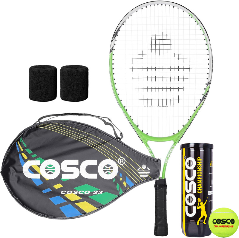 COSCO Combo of 3, 1 Drive-23 Tennis Racquet, 1 Box Tennis Ball "3 balls", 1 Pair Band Multicolor Strung Tennis Racquet(Pack of: 1, 270 g)