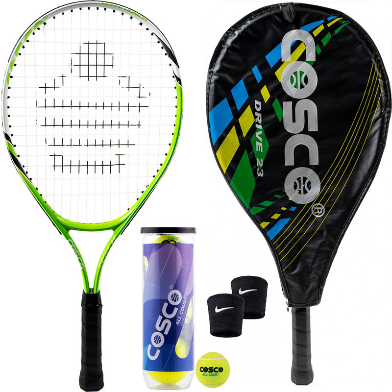 COSCO Drive-23 Lawn Tennis Racket With Tennis Ball And Wrist Band Multicolor Strung Tennis Racquet(Pack of: 1, 245 g)
