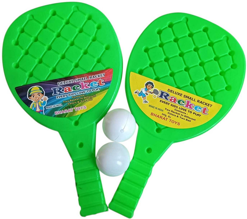 Bharat Plastic Bharat Toys Deluxe Small Plastic Racquet Set With 2 Ball, Table Tennis Set Yellow Table Tennis Racquet(Pack of: 1, 40 g)