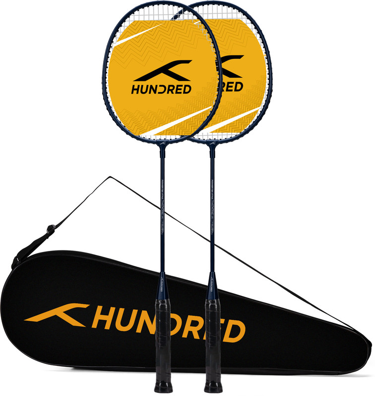 Hundred Powertek Star (2 Strung Rackets with 1 Full Cover) & 2pc Nylon Shuttlecocks Badminton Kit