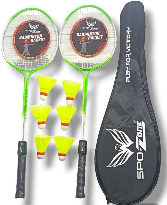 SPO Zone Badminton Set of 2 PC With 5 Shuttle Multicolor Strung Badminton Racquet(Pack of: 1, 100 g)