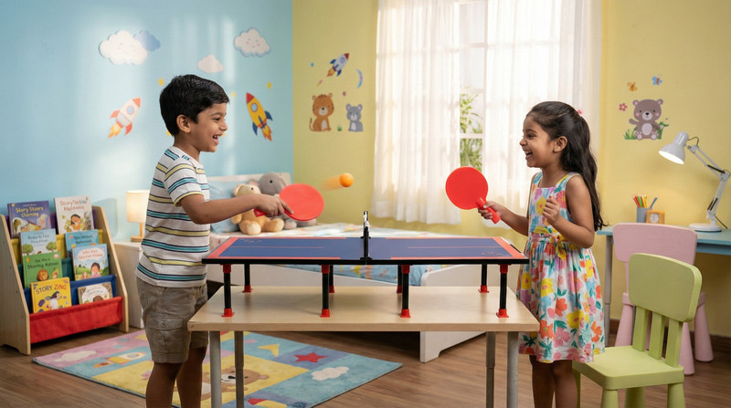 TOYTRANCE 3 in 1 Mini Table Tennis (Ping Pong) + Ludo Board Game + Whiteboard with Marker Multicolor Table Tennis Racquet(Pack of: 1, 5 kg)