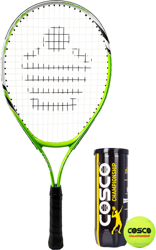 COSCO Drive-23 Aluminium Frame | 23 Inch | 6 to 8 Years | Tennis Ball | Cover Green, White Strung Tennis Racquet(Pack of: 1, 270 g)