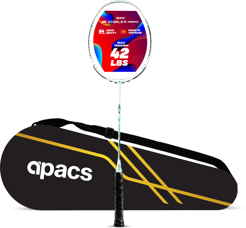 apacs Z-Ziggler Reborn Max Energy & Power | 42LBS Hi-Tension | Slim Shaft | Head Heavy White Unstrung Badminton Racquet(Pack of: 1, 84 g)