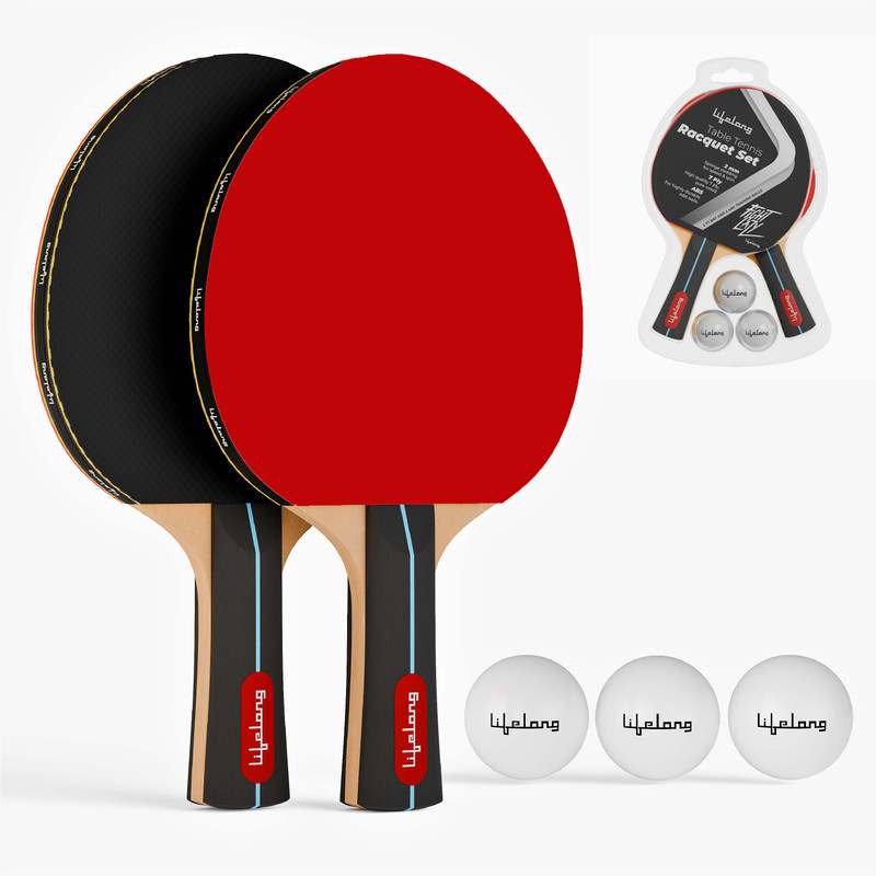Lifelong Table Tennis Racquet Set | 7 Ply Wood 2 TT Bat and 3 ABS Training Balls Multicolor Table Tennis Racquet(Pack of: 2, 0.35 kg)