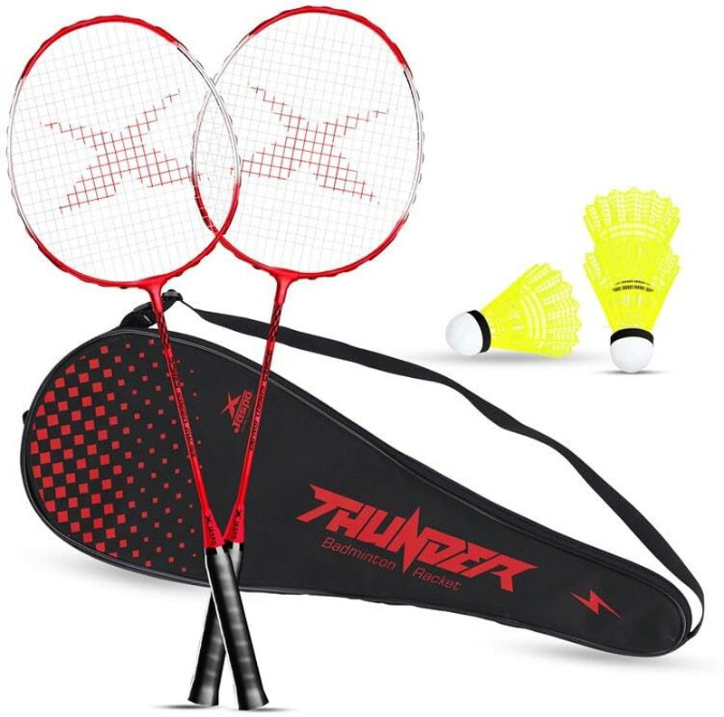 Jaspo Thunder Badminton Set | 2 Alloy Racquets | 3 Plastic Shuttles with Cover Bag | Badminton Kit