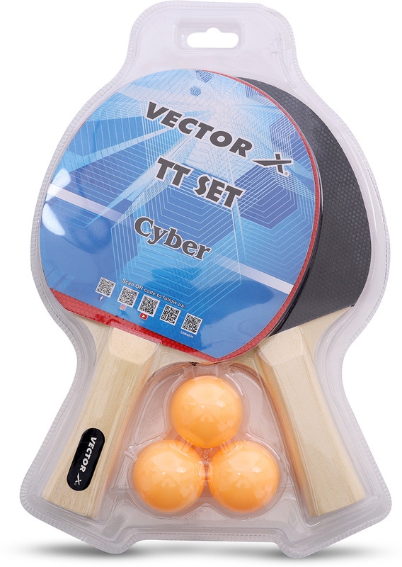 VECTOR X Cyber Playset (2 Racquets & 3 Balls) (Orange Ball) T.T Balls Set Red, Black Table Tennis Racquet(Pack of: 1, 375 g)