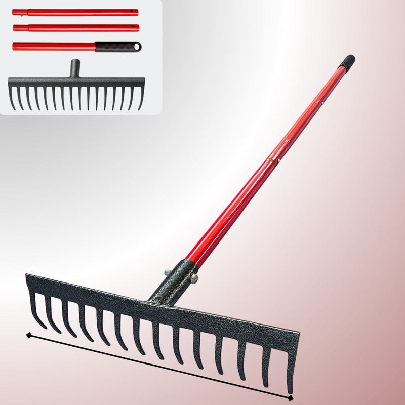 REDBUILD Garden Rake ( 14 Tines , Large ) With Handle , Garden Cleaning Tool Garden rake(115 cm)