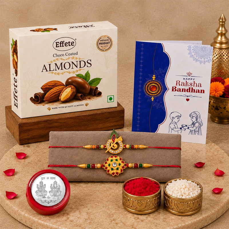 Raksha Bandhan Wishes 2026 Date, Shubh Muhurat &Amp; Top 10 Wishes, Quotes In Hindi &Amp; English 1 Designer Rakhi Combo For Brother With Chocolate Almond(32-Gm) Assorted Rakhi, Greeting Card, Chawal Roli Pack, Coins Set By Deodap(Rakhi Set Of 2, Chocolate Almond(32Gm), Roli&Amp;Chaval, Greeting Card, Coin)