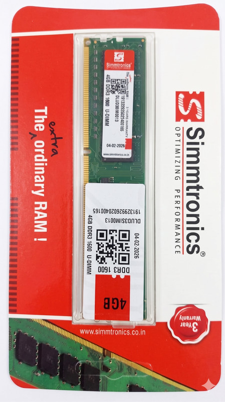 simtronics DDR3 4GB SIMTRONICS DDR3 4 GB (Dual Channel) PC ENTERNAL USE FOR PC (4GB DDR3)