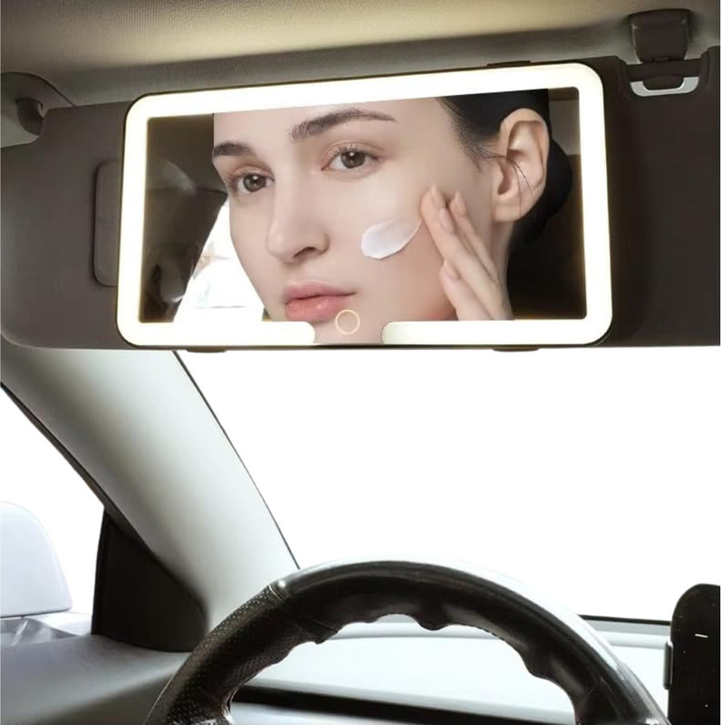 DIVYAMSHOPEE Car LED Vanity Mirror with Touch Sensor & Type C Rechargeable Rearview Radar Mirror(White)