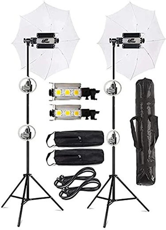 PICPRO PORTA LED Light Kit-Set of 2 High Intensity Low Power Consuming Soft Light LED White Reflector Umbrella(108 cm)