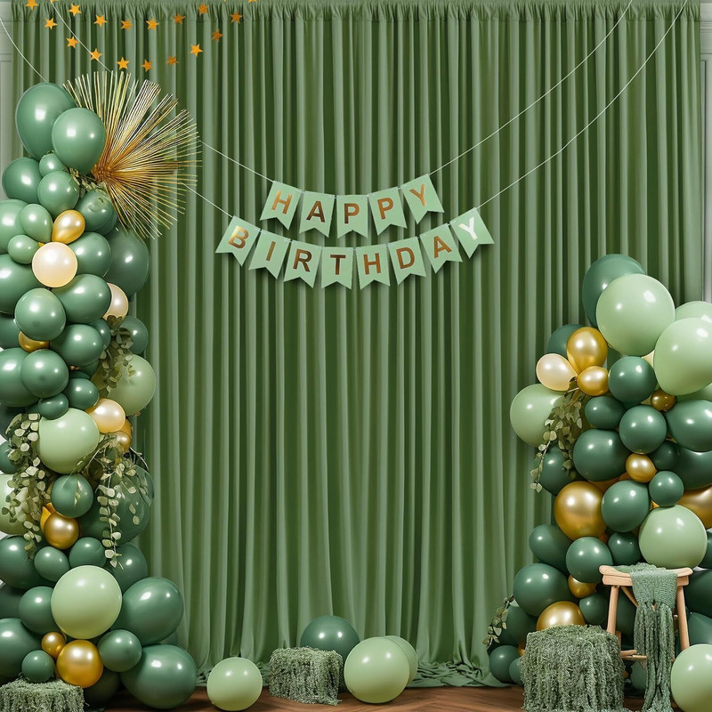 Vistook 20x12FT Wrinkle Free Decoration Backdrop Dark Olive Green Curtain 5x12 (4 Panel) Reflector