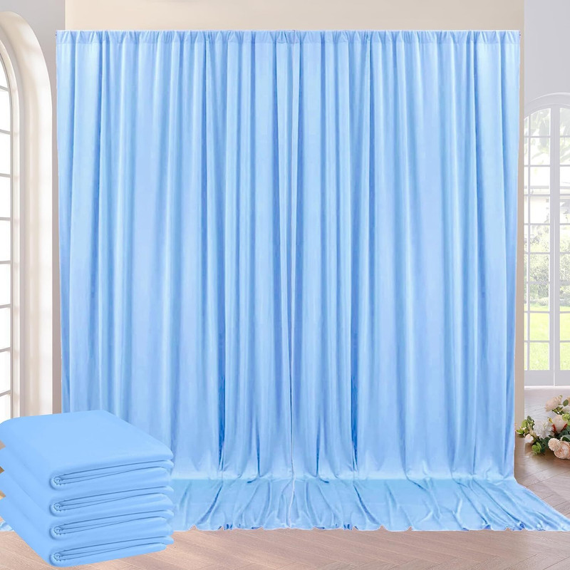 Vistook 20x12FT Wrinkle Free Decoration Backdrop Sky Blue Curtain 5x12 (4 Panels) Reflector