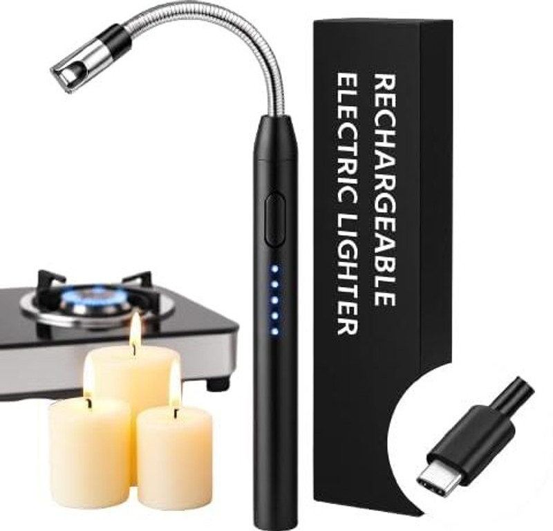 PRIVATECAVE USB Rechargeable Kitchen Gas Lighter Flexible Electric Arc Candle Lighter Steel Electronic Gas Lighter(Black, White, Pack of 1)