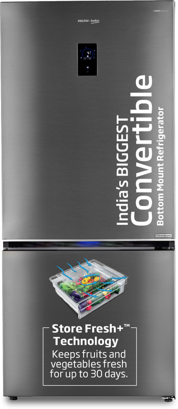 Voltas Beko 695 L Frost Free Double Door Bottom Mount 2 Star Convertible Refrigerator(Pet Inox, RBM743IF)