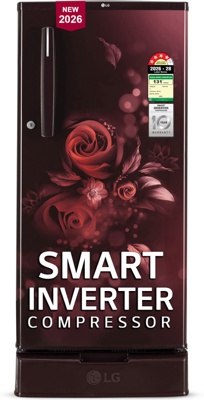 LG 185 L Direct Cool Single Door 4 Star Refrigerator with Base Drawer  with Smart Inverter Compressor, Runs on Home Inverter, Fit Max Chiller Tray & 2026 Model(Scarlet Euphoria, GLD1945ZOSE)