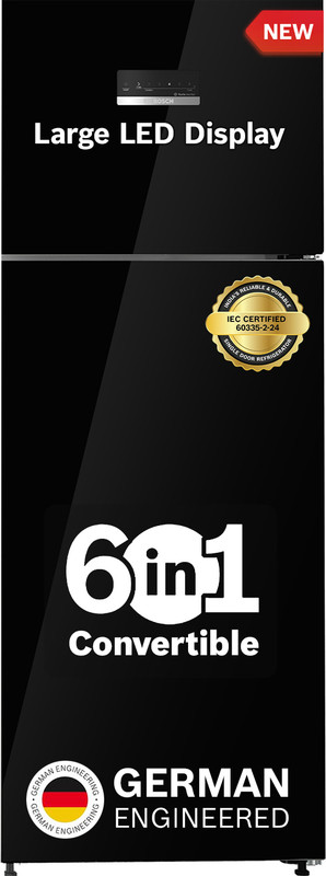 BOSCH 334 L Frost Free Double Door 2 Star Convertible Refrigerator with Large LED Display, Inverter Frost Free ,VitaFresh Technology for 10 Day Freshness, Integrated Handle(Black pearl, CTC35K22NI)