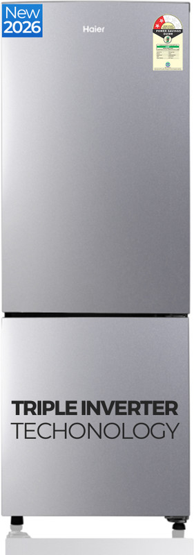 Haier 237 L Frost Free Double Door 2 Star Refrigerator with Freezer at Top, 200% Faster Ice Making in 49 Minutes, Twin Inverter Technology(Moon Silver, HEB-242EGSA-P)