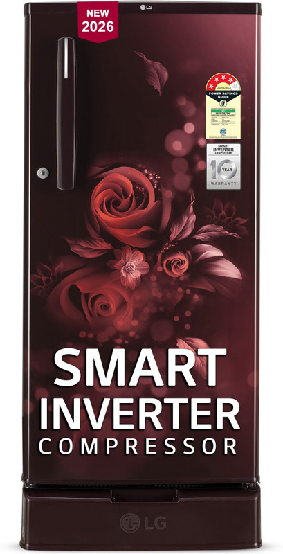 LG 185 L Direct Cool Single Door 4 Star Refrigerator with Base Drawer with Smart Inverter Compressor, Runs on Home Inverter, Fit Max Chiller Tray & 2026 Model(Scarlet Euphoria, GLD1945ZOSE)
