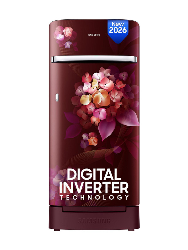 Samsung 189 L Direct Cool Single Door 4 Star Refrigerator with Base Drawer with Digital Inverter, Single Touch Defrost, 2026 Model(Hydrangea Plum, RR21H2H24HT/HL)