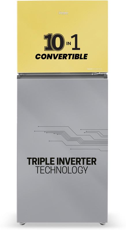 Haier 328 L Frost Free Double Door Top Mount 3 Star Convertible Refrigerator with Glass DoorConvertible 14-in-1,1 hour Icing(Yellow Grey Glass, HRF-3783YGG-P)