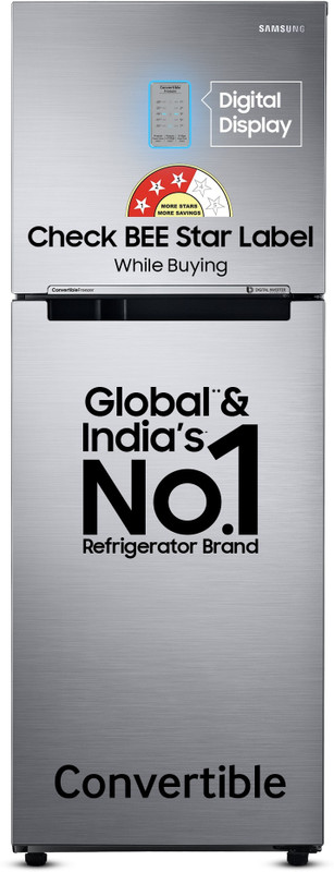 Samsung 236 L Frost Free Double Door 3 Star Convertible Refrigerator with Digital Inverter and Display(Elegant Inox, RT28C3733S8/HL)