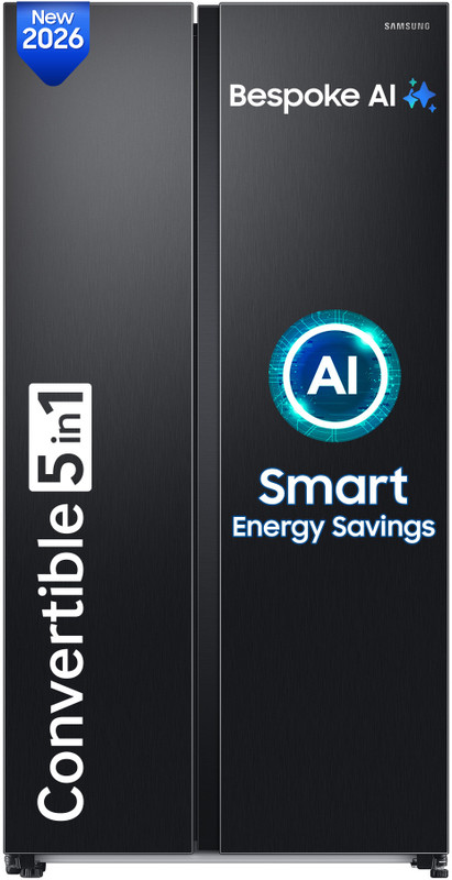 Samsung 653 L Frost Free Side by Side 3 Star Refrigerator with AI and WiFi, Convertible 5-in-1, Digital Inverter(Black DOI, RS76CG8003B1HL)