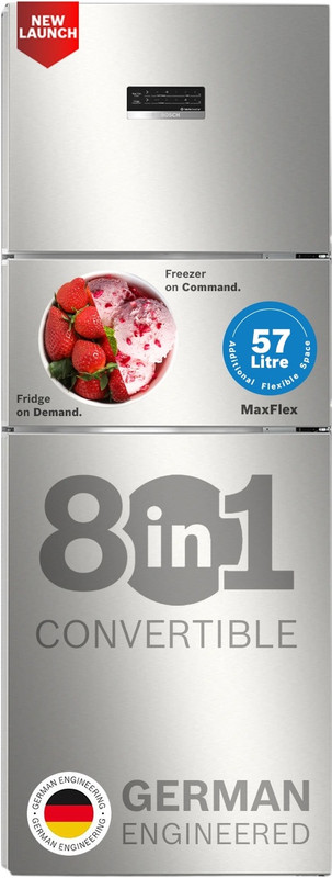 BOSCH 302 L Frost Free Triple Door 3 Star Refrigerator with Large LED Display, 18 Hrs Cooling Retention,Adaptive Intelligence, VitaFresh 10 Day Fresh Technology(Silver, CMC33S03NI)