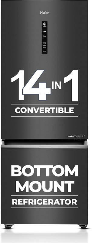 Haier 325 L Frost Free Double Door 3 Star Convertible Refrigerator with 3-Star 14 In 1 Convertible Modes, 1 Hour Icing Technology, Digital Control Panel(Dazzle Steel, HEB-333DS-P)