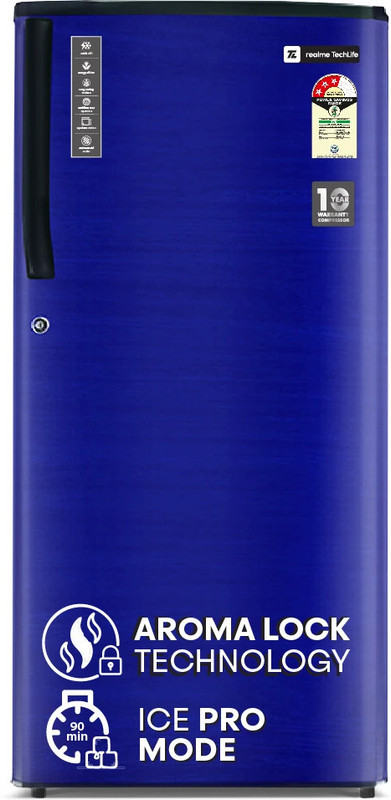 realme TechLife 183 L Direct Cool Single Door 4 Star Refrigerator with Rapid Chill Technology and Large Vegetable Basket(Trisha Blue, 183BD4RM24B)