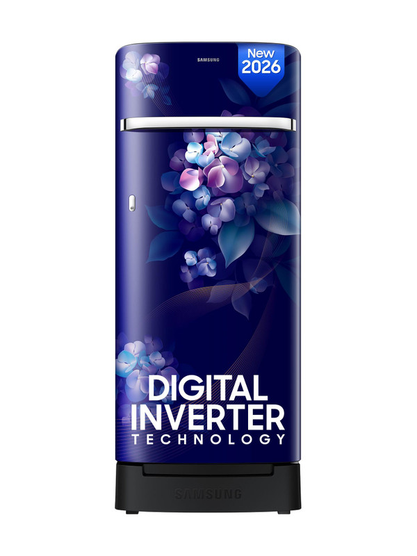 Samsung 215 L Direct Cool Single Door 5 Star Refrigerator with Base Drawer with Digital Inverter, Single Touch Defrost, 2026 Model(Hydrangea Blue, RR23H2H35HS/HL)