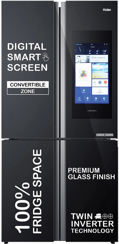 Haier 602 L Frost Free Side by Side Convertible Refrigerator with 100% Convertible Fridge SpaceDigital Control Panel360 Degree CoolingMagic Convertible ZoneExpert Inverter 2-Door(Black Yellow Glass, HR-682KYG-P)