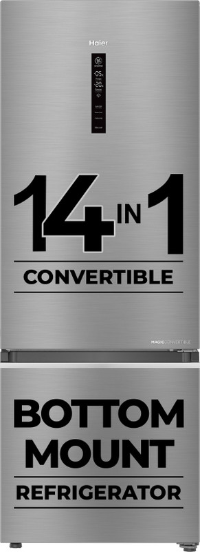 Haier 355 L Frost Free Double Door 3 Star Convertible Refrigerator with Convertible 14-in-1,1 hour IcingDigital Control Panel(Inox Steel, HEB-363TS-P)