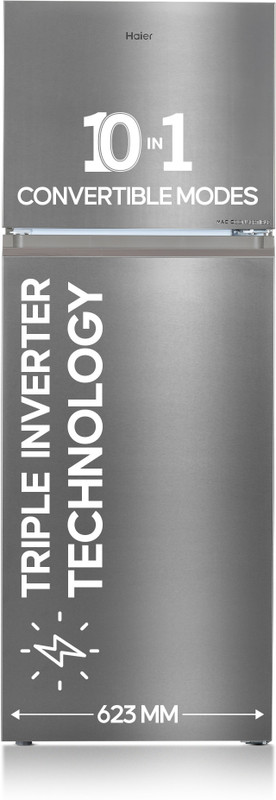 Haier 328 L Frost Free Double Door 3 Star Convertible Refrigerator  with Convertible 14-in-1,1 hour Icing(Inox Steel, HEF-333TS-P)