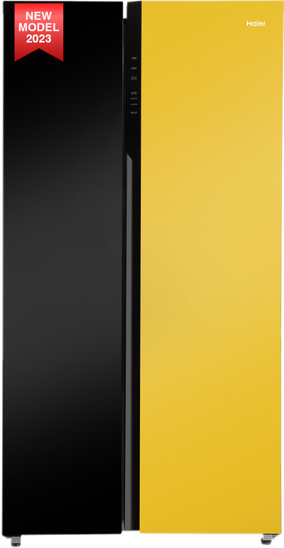 Haier 602 L Frost Free Side by Side Convertible Refrigerator with 100% Convertible Fridge SpaceDigital Control Panel360 Degree CoolingMagic Convertible ZoneExpert Inverter 2-Door(Black Yellow Glass, HR-682KYG-P)