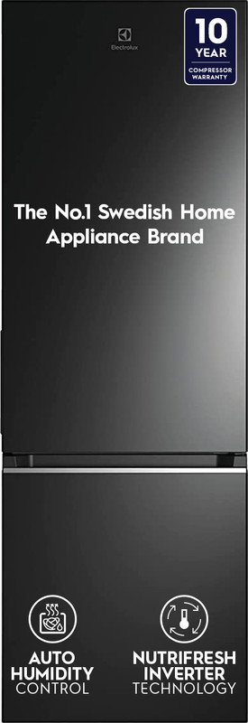 Electrolux 335 L Frost Free Double Door Bottom Mount 1 Star Refrigerator  with Inverter Bottom Freezer UltimateTaste 300,(Gloss black steel, EBB3702K-H)