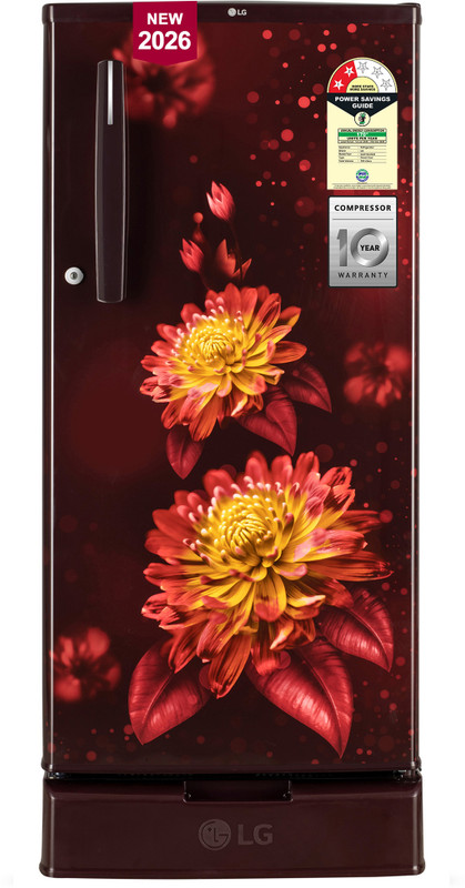LG 185 L Direct Cool Single Door 2 Star Refrigerator with Base Drawer with Chiller Tray, Works without Stabilizer & 2026 Model(Scarlet Florance, GLD1925XOSF)