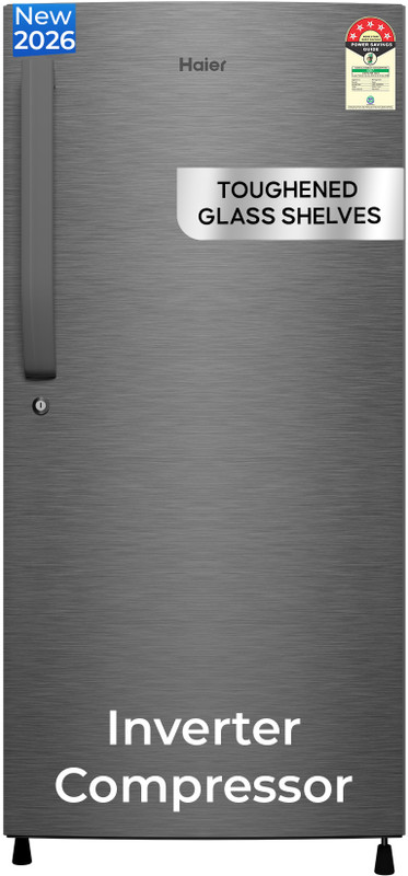 Haier 190 L Direct Cool Single Door 5 Star Refrigerator  with Fast Ice Making, Easy Clean Back, Large Vegetable Box ( 2026 Model)(DAZZLE STEEL, HED-205DSA-P)